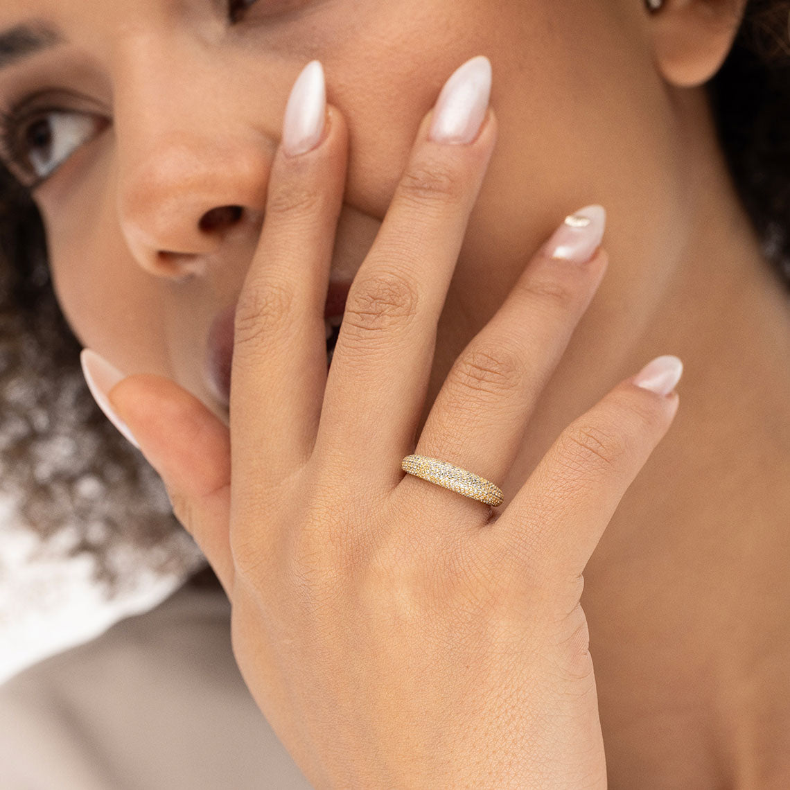 14k Gold Vermeil Pave Dome Ring