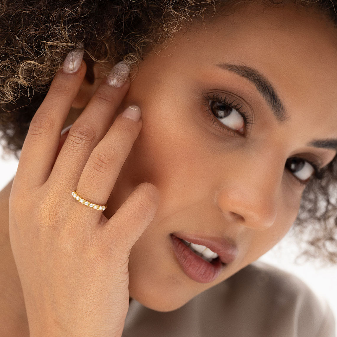 14k Gold Vermeil Pearl Half Eternity Ring