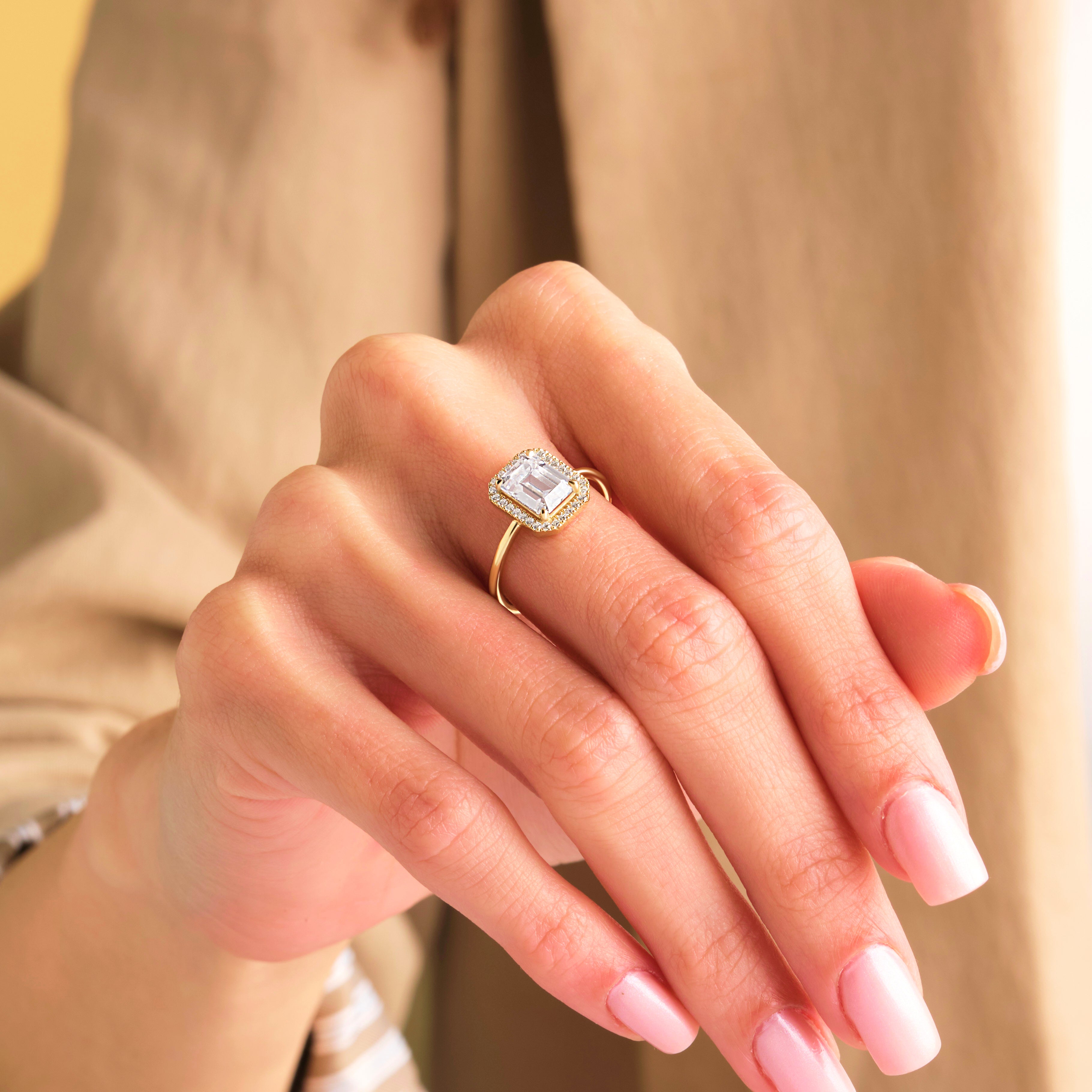 Emerald Cut Diamond Halo Ring 14k Gold