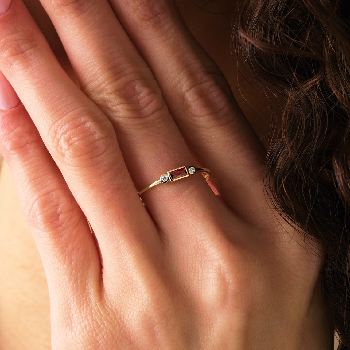 Baguette Cut Birthstone Ring 14k Gold