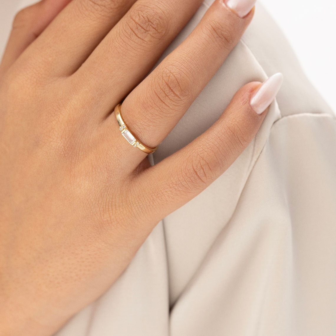18k Gold Vermeil White CZ Baguette Ring