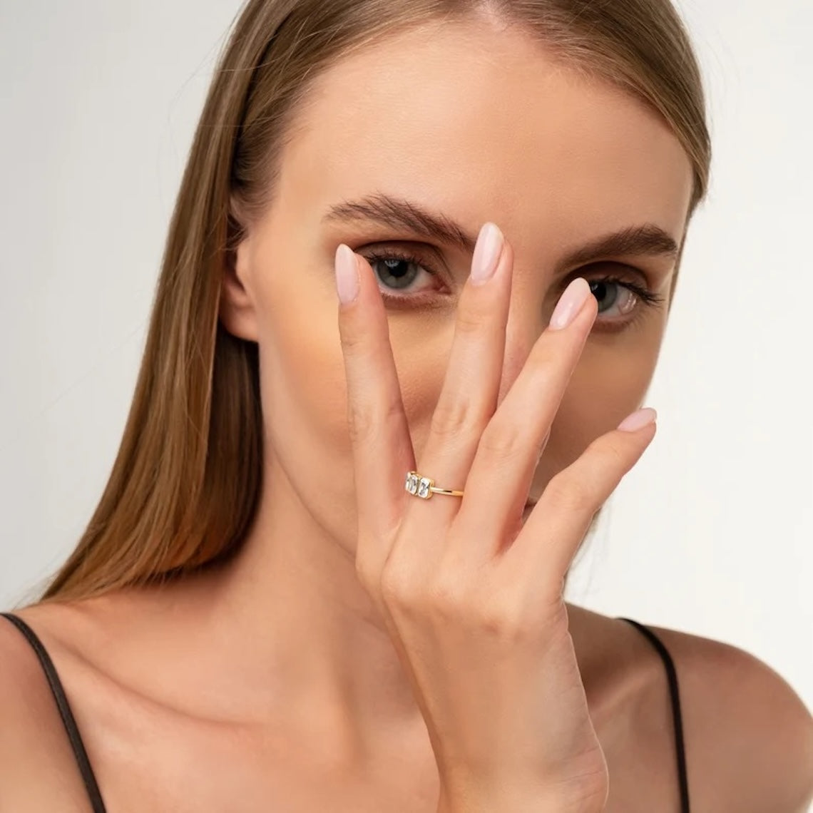 Emerald Cut Three Stone Engagement Ring 14k Gold