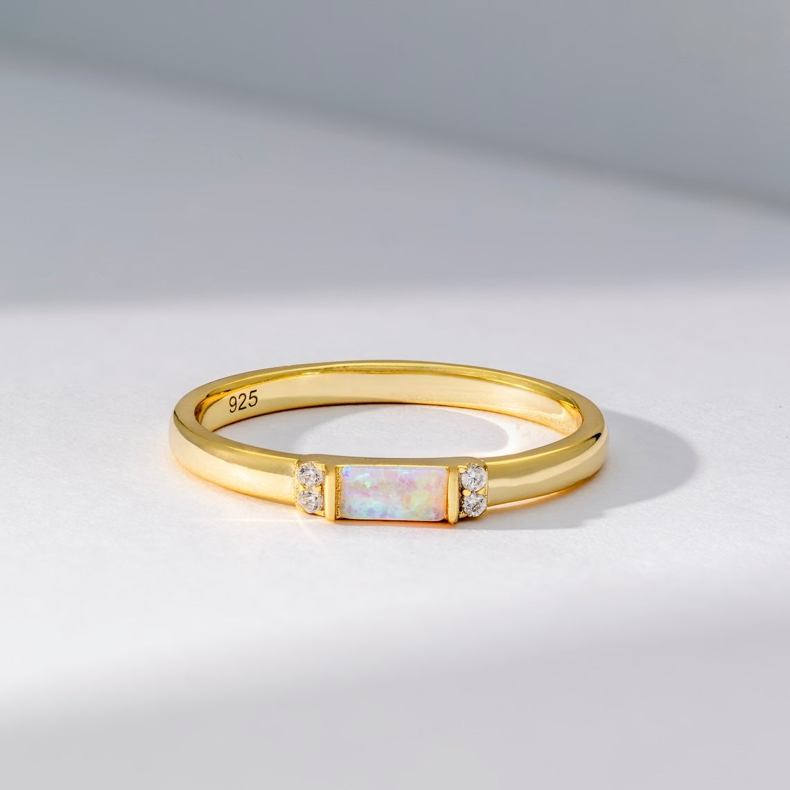 14k Gold Vermeil Opal Baguette Ring