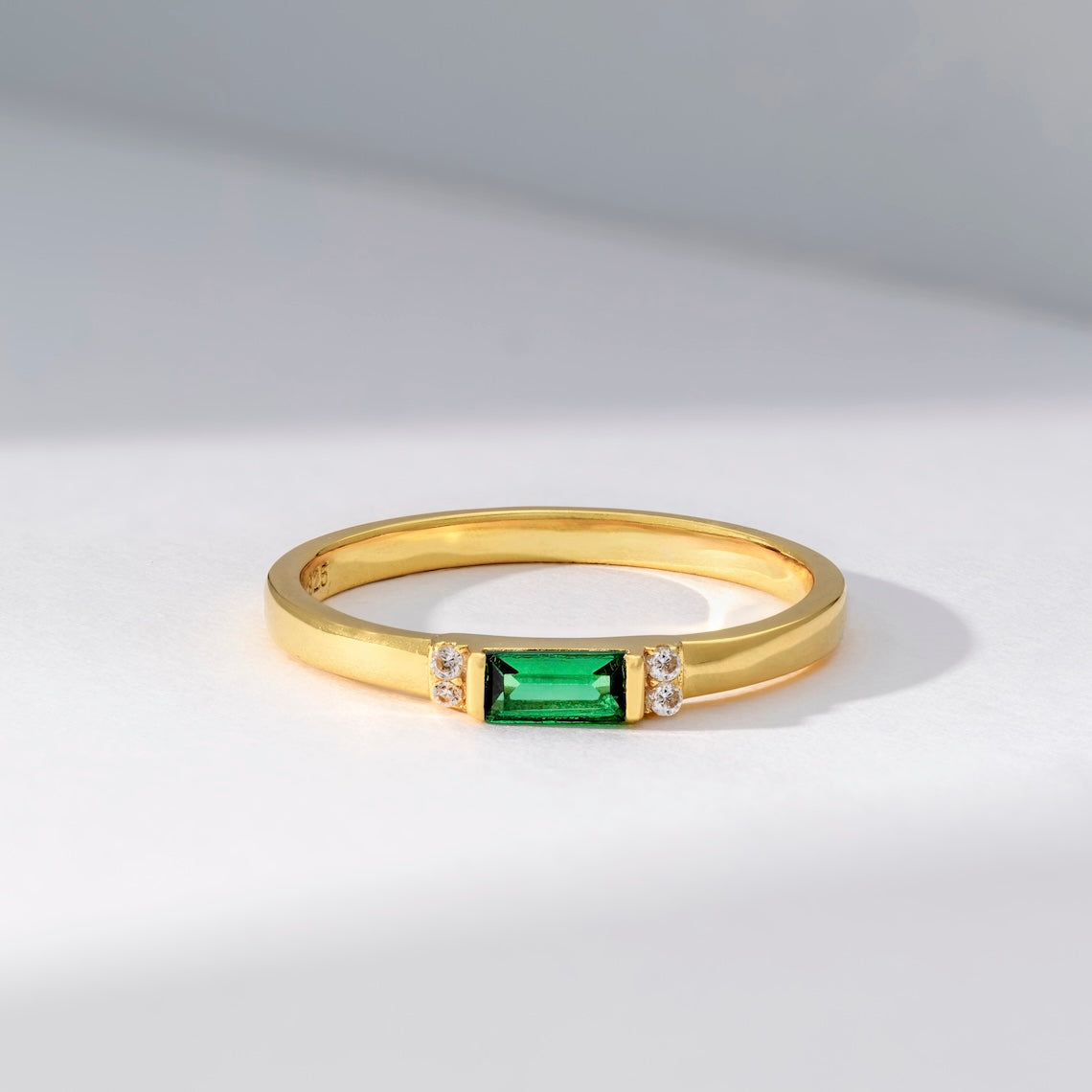 14k Gold Vermeil Emerald Baguette Ring