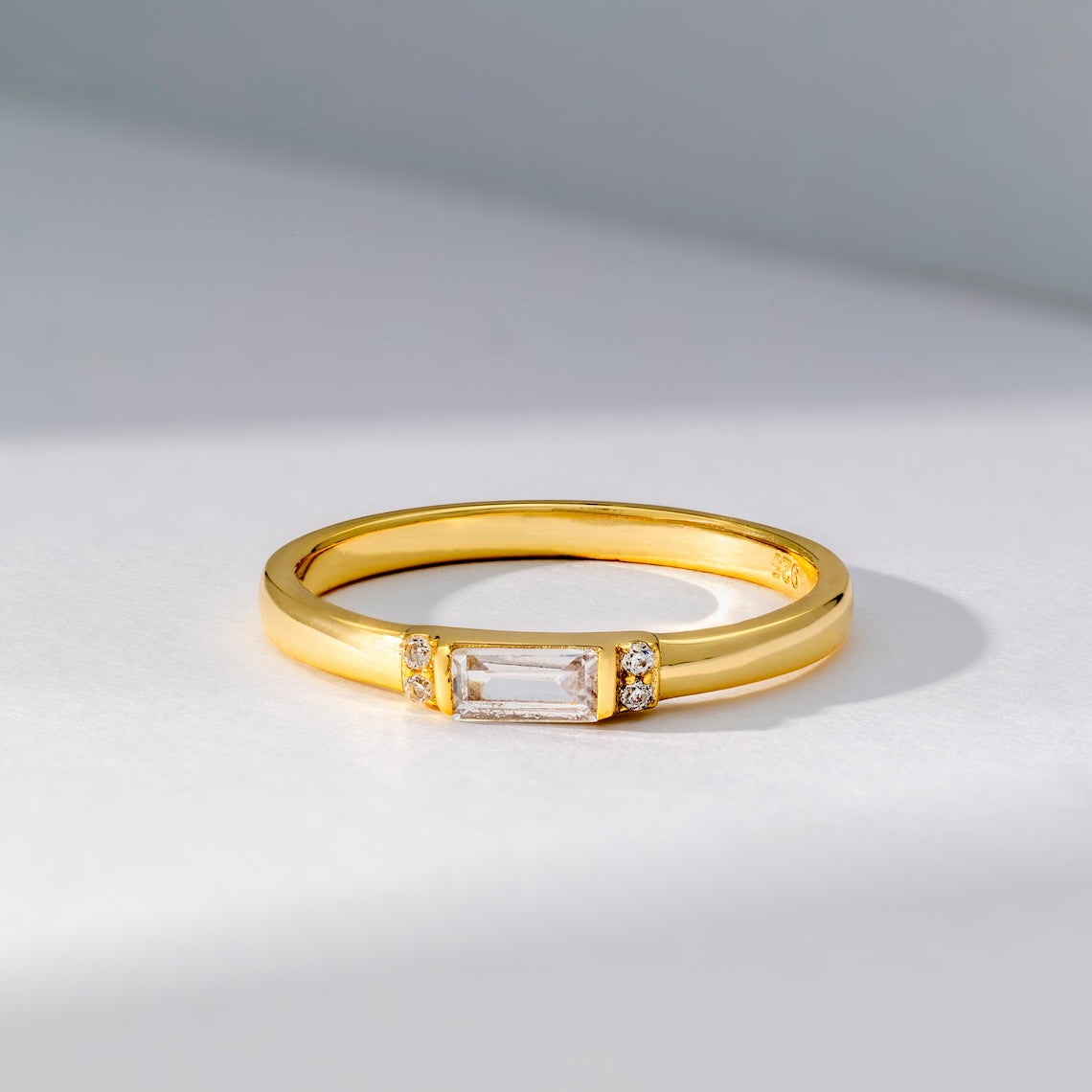 18k Gold Vermeil White CZ Baguette Ring