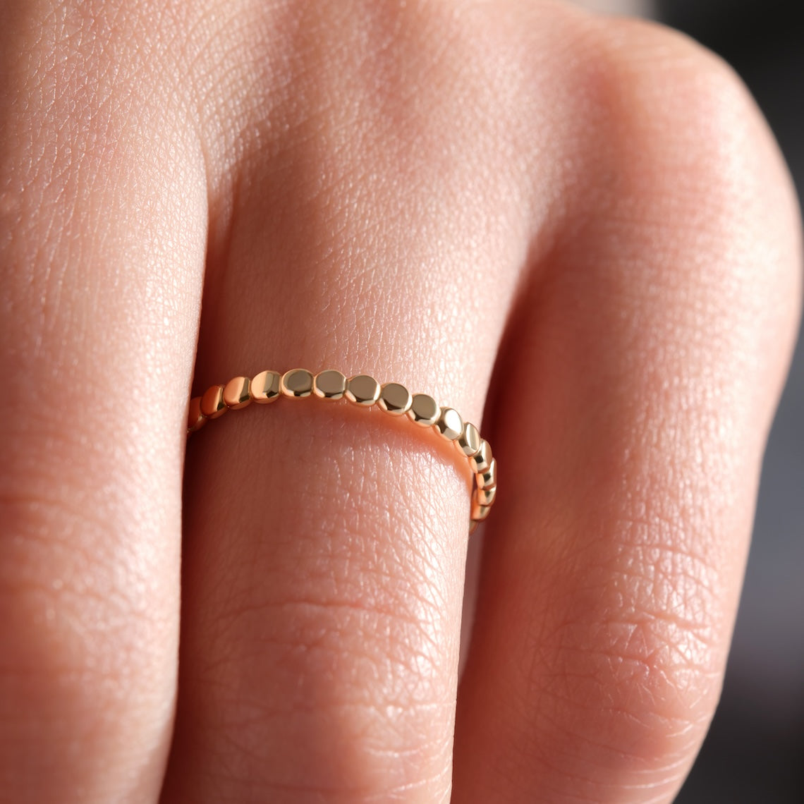 14K Solid Gold Beaded Ring, Hermes