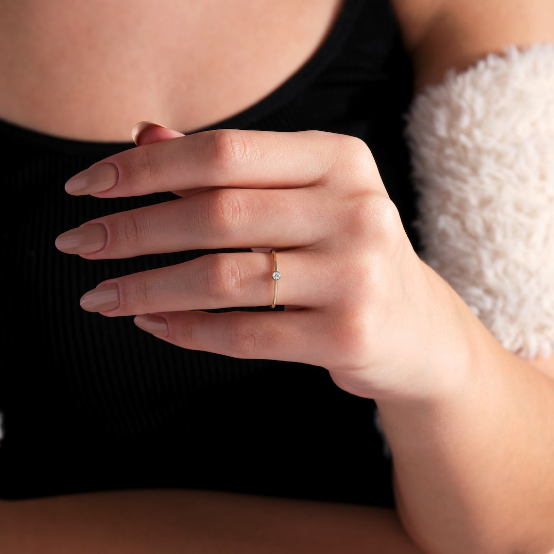 Bezel Set Solitaire Engagement Ring 14k Gold