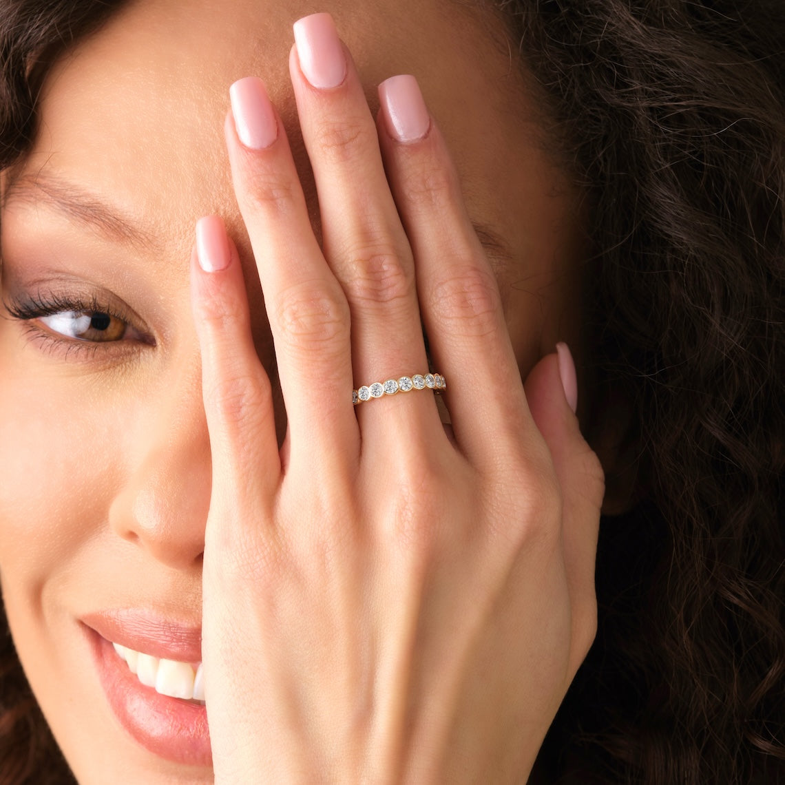 14k Gold Bezel Set Diamond Half Eternity Ring