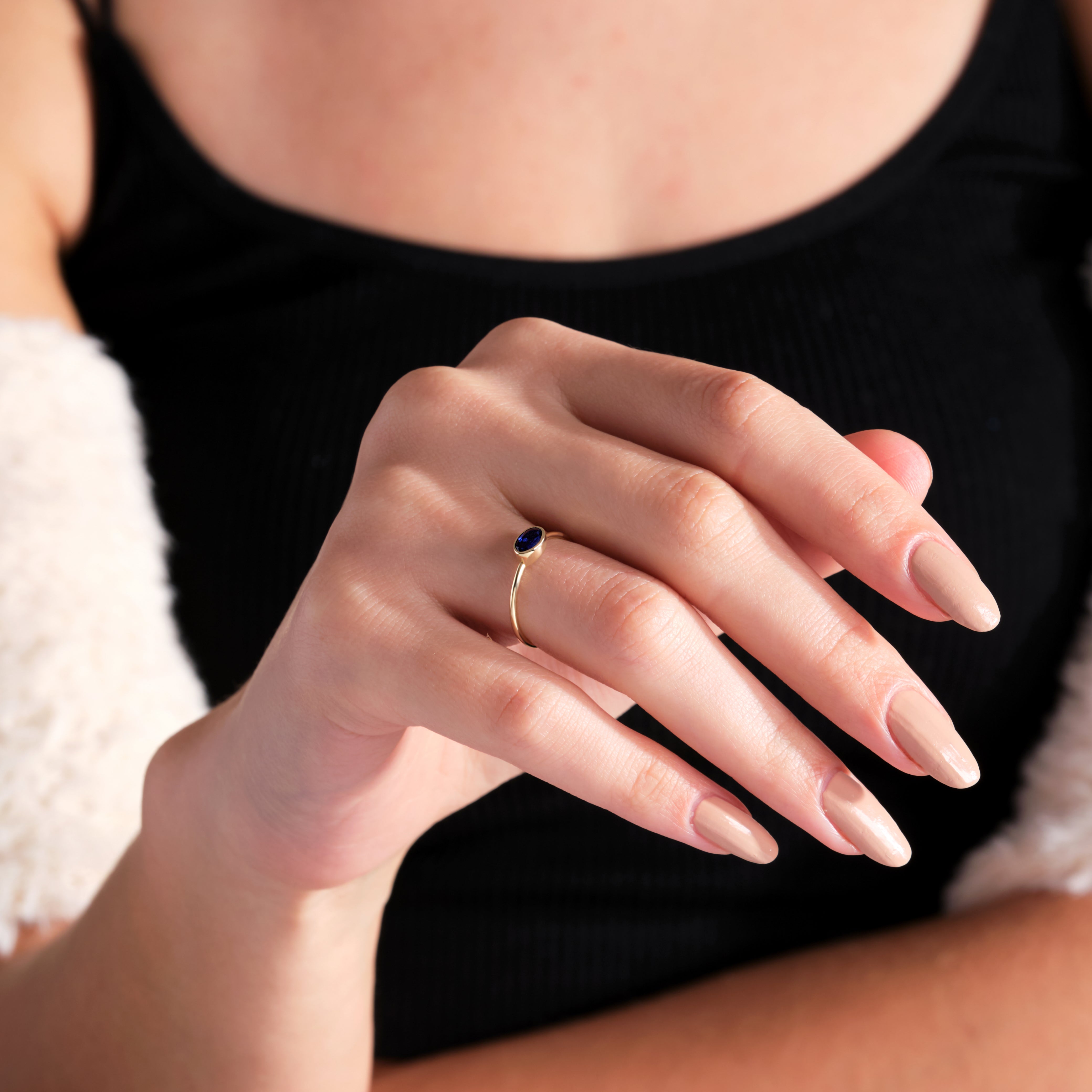 Oval Birthstone Ring 14k Gold, Celeste