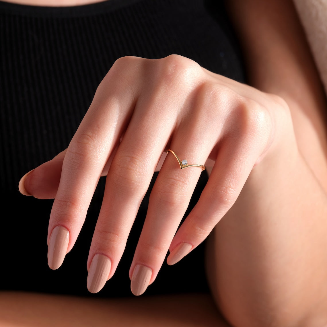 Wishbone Ring 14K Gold Diamond