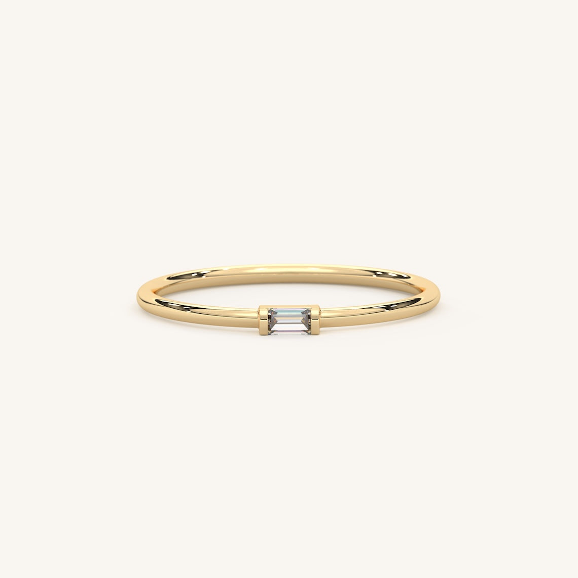 14k Gold Dainty Birthstone Baguette Ring, Lunar