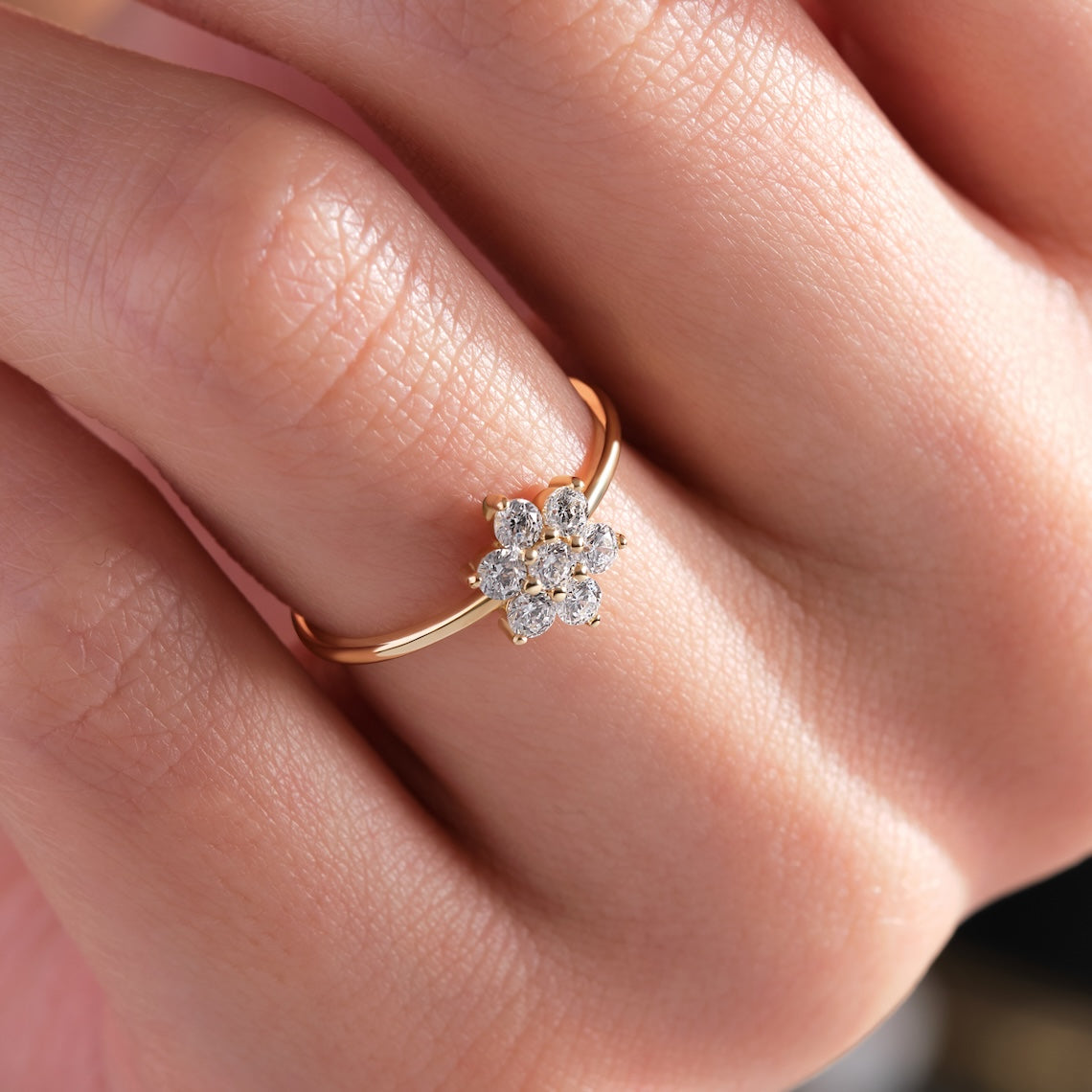 Dainty Diamond Daisy Ring 14k Gold