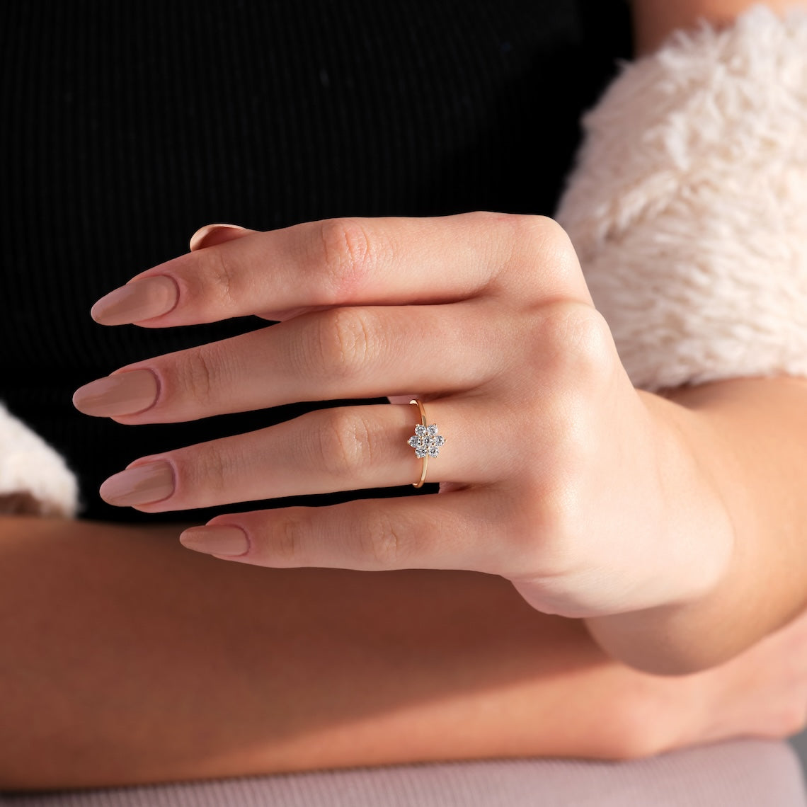 Dainty Diamond Daisy Ring 14k Gold