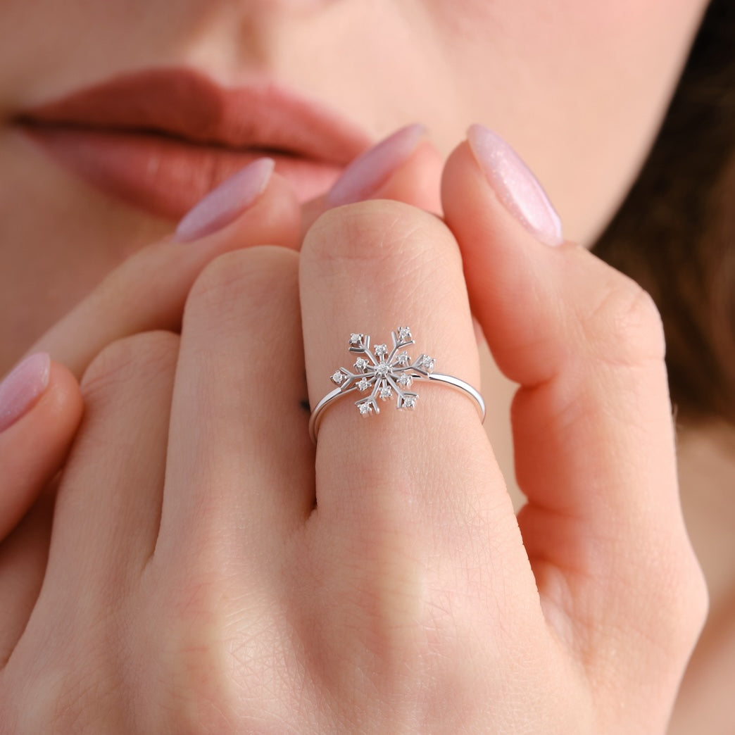 14k White Gold Vermeil Snowflake Ring