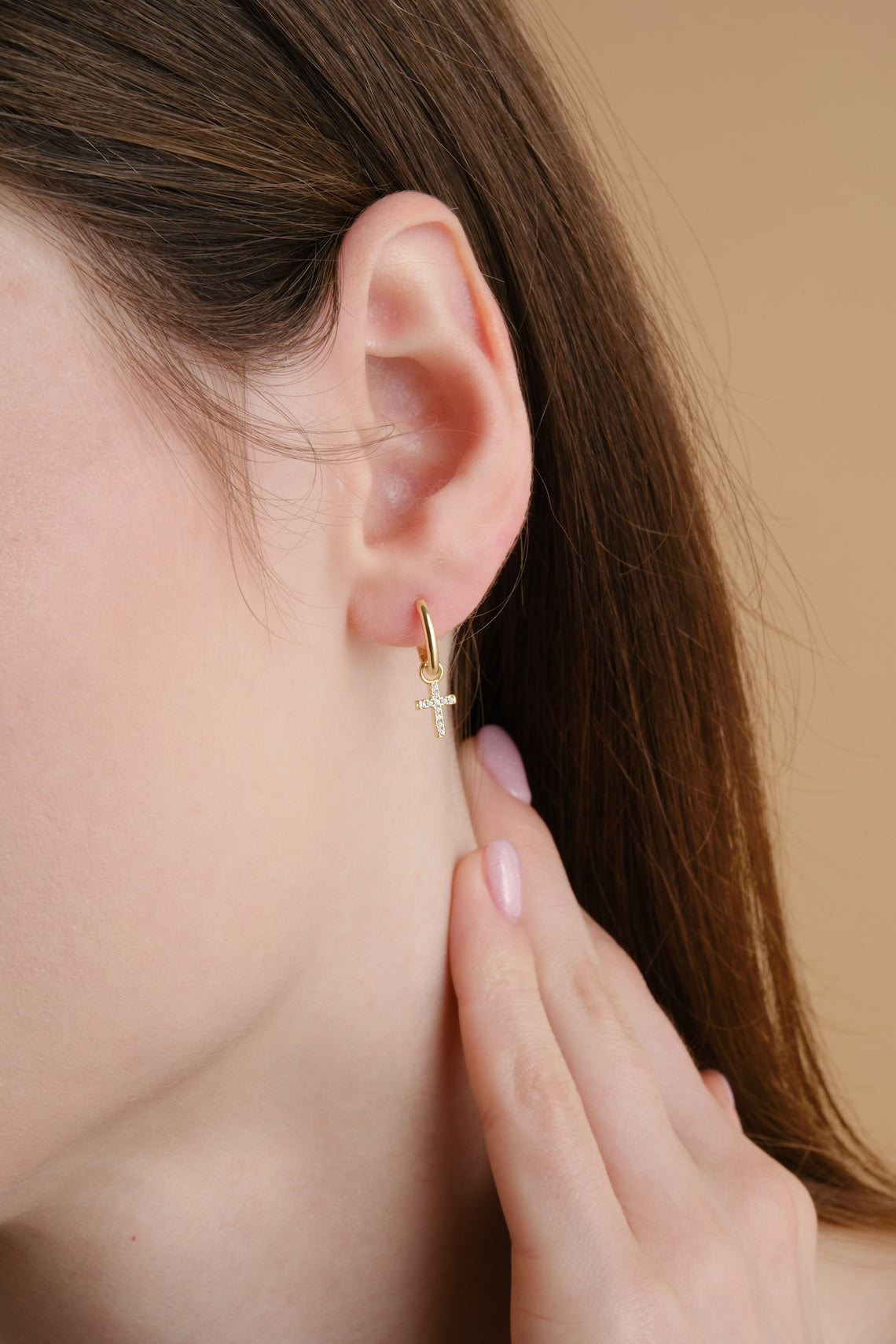 14k Gold Vermeil Tiny Cross Earrings