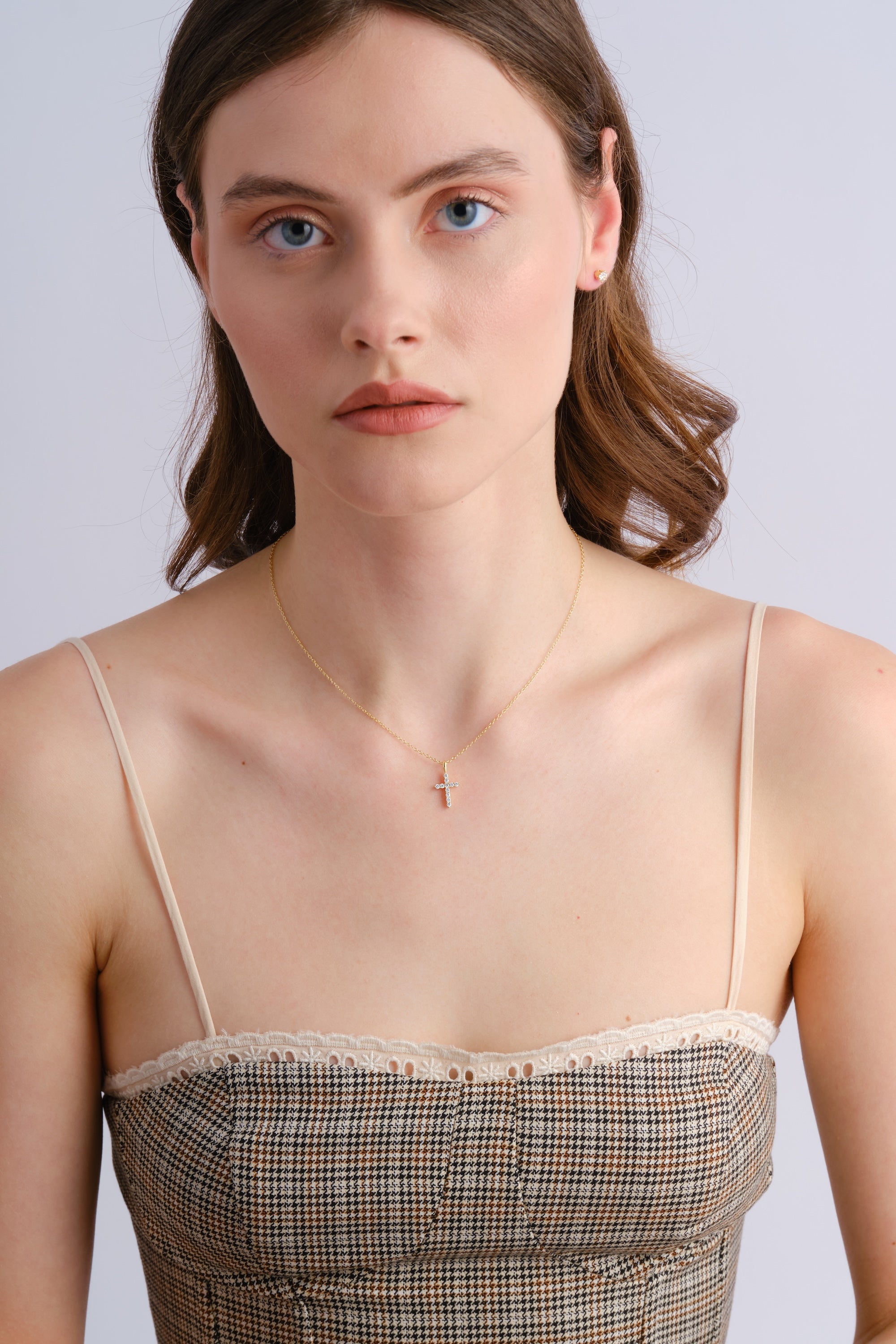 14k Gold Vermeil Diamond Cross Necklace