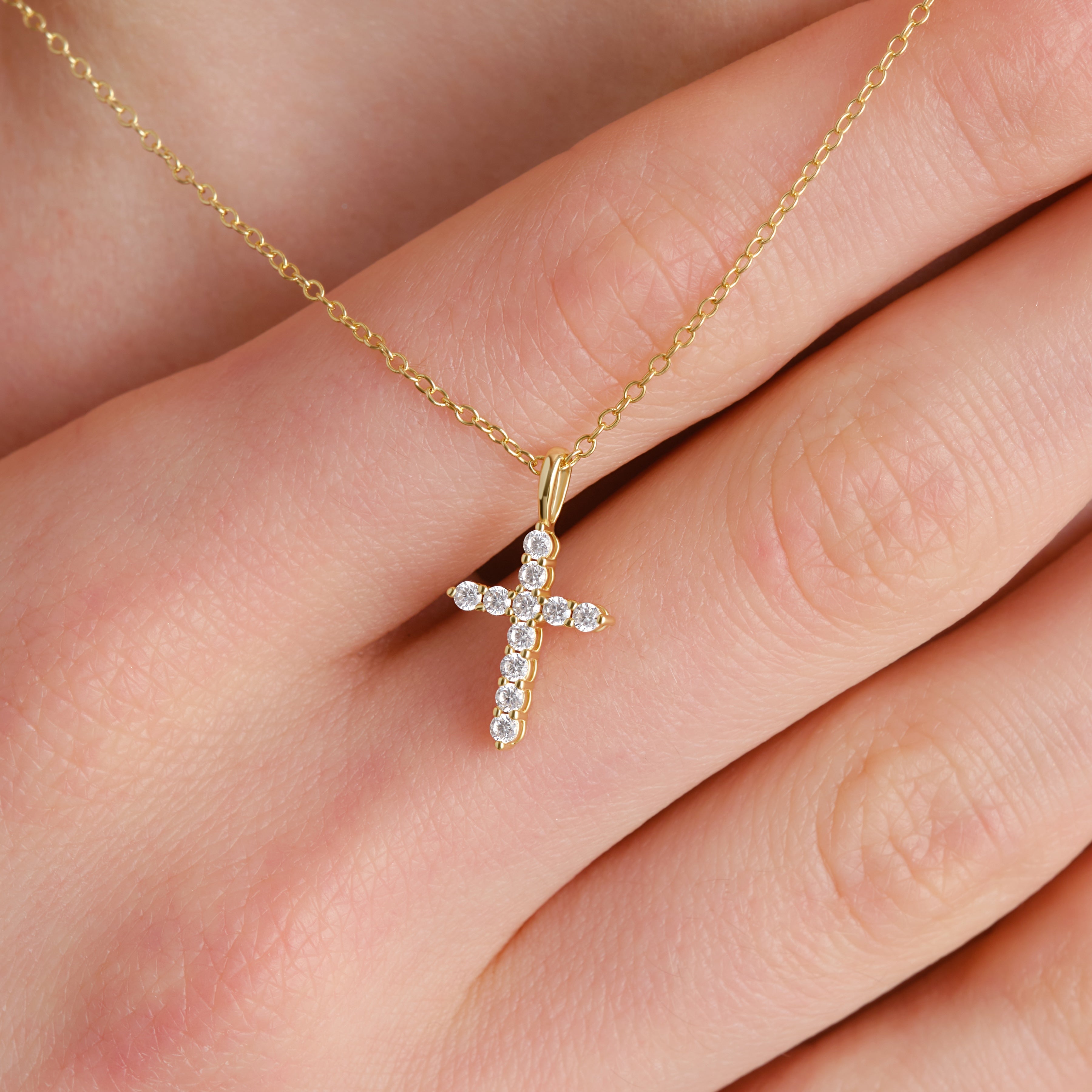 14k Gold Vermeil Diamond Cross Necklace