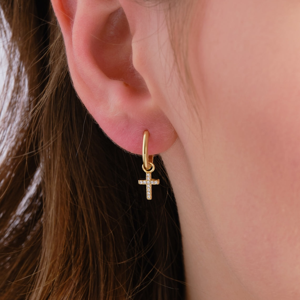 14k Gold Vermeil Tiny Cross Earrings