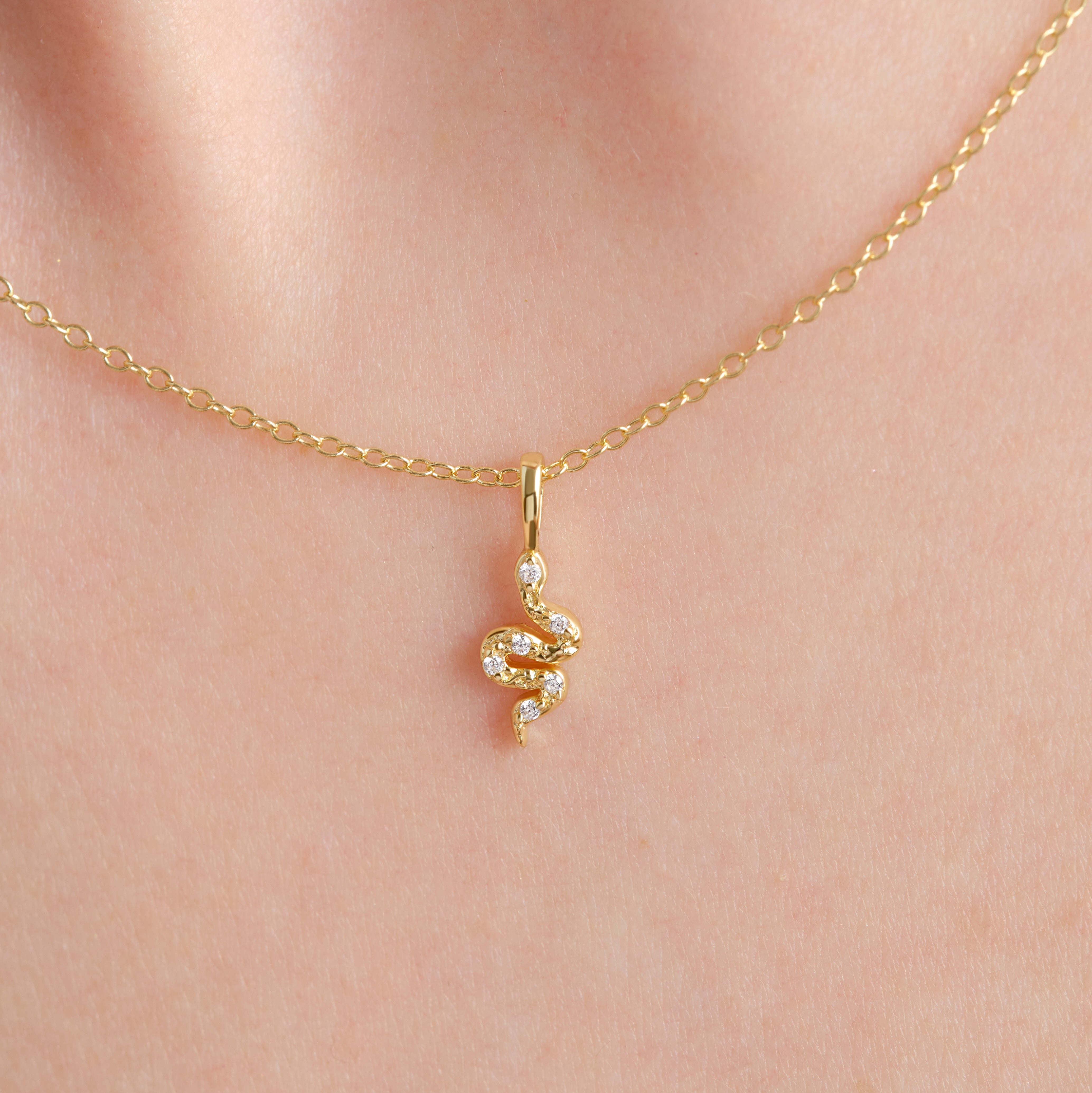 14k Gold Vermeil Diamond Snake Necklace