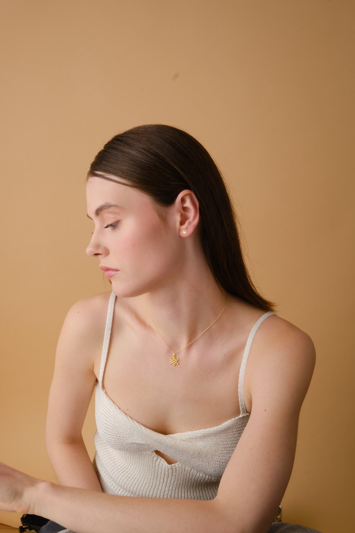 14k Gold Vermeil Tiny Snowflake Earring