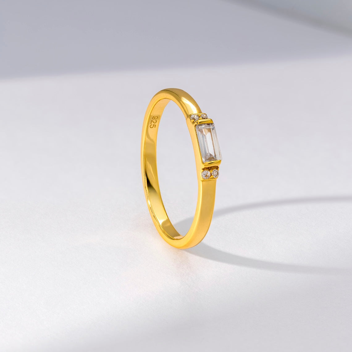 18k Gold Vermeil White CZ Baguette Ring