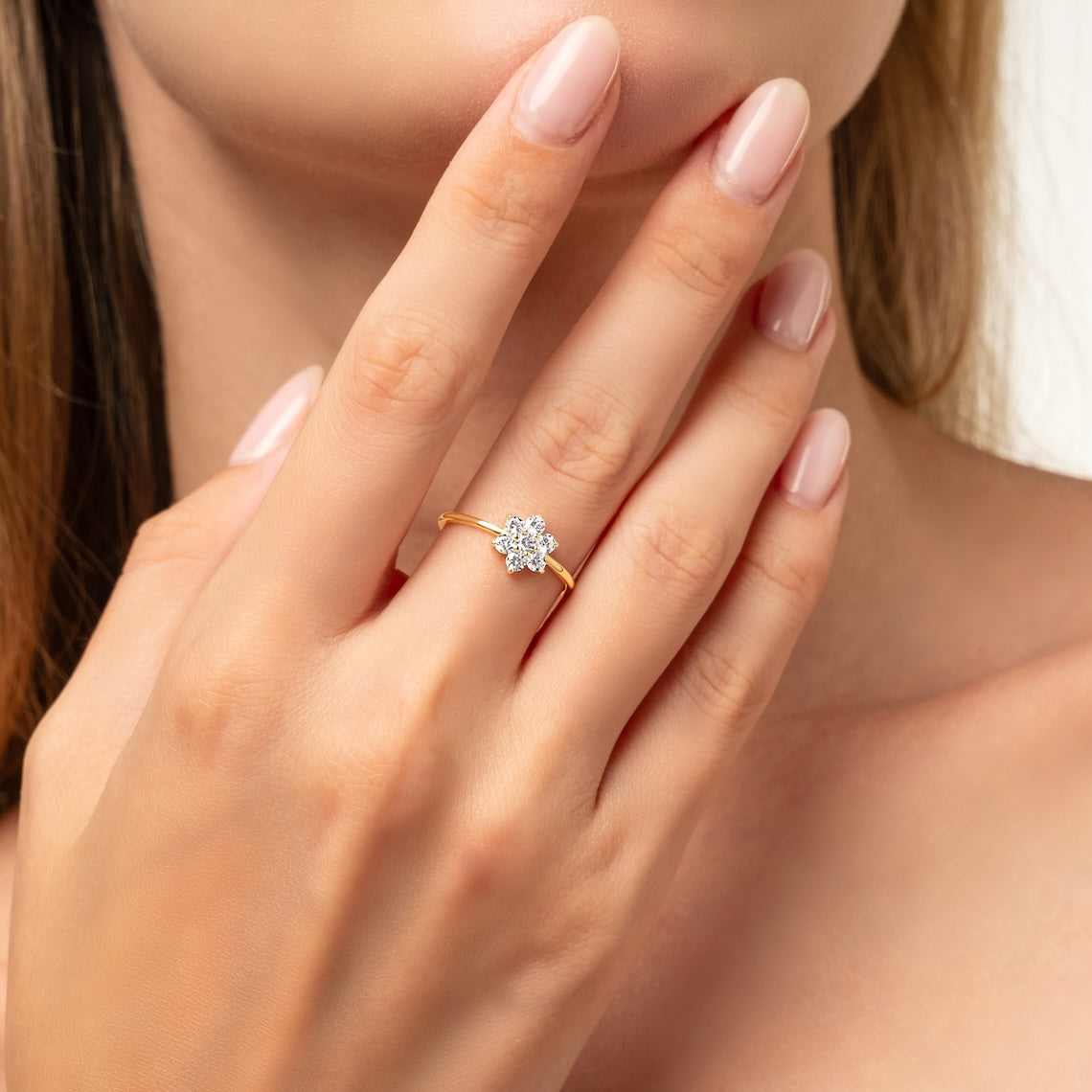 Dainty Diamond Daisy Ring 14k Gold