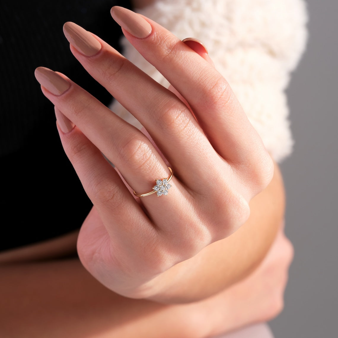 Dainty Diamond Daisy Ring 14k Gold