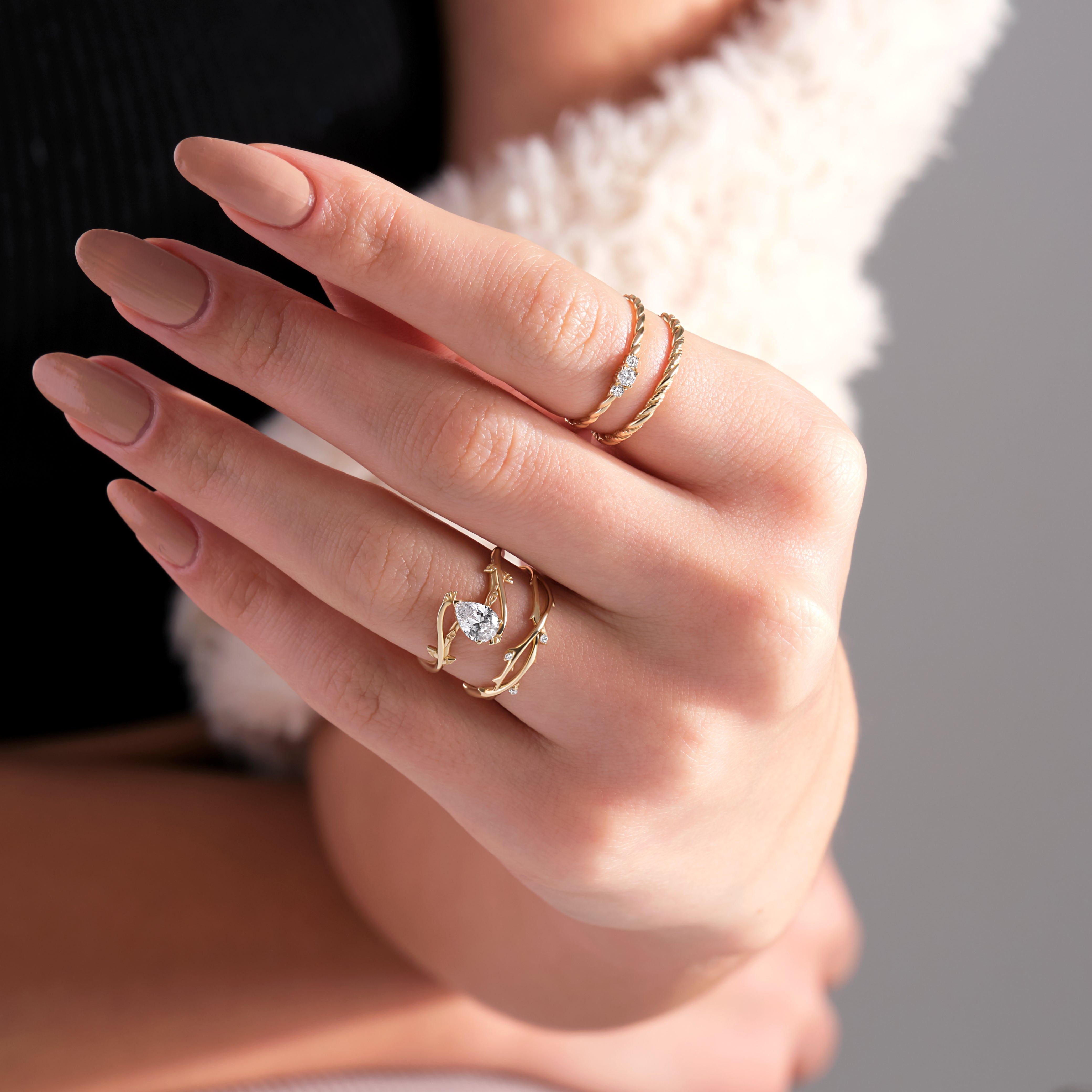 Branch Leaf Engagement Ring 14K Gold, Nyx