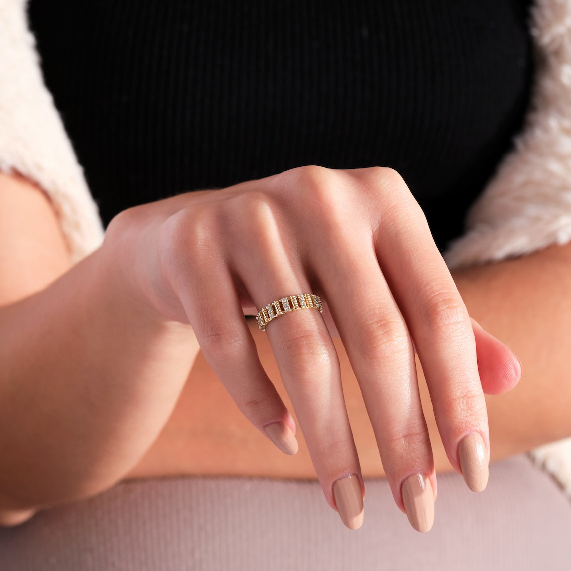 Bold Diamond Wedding Band 14k Gold