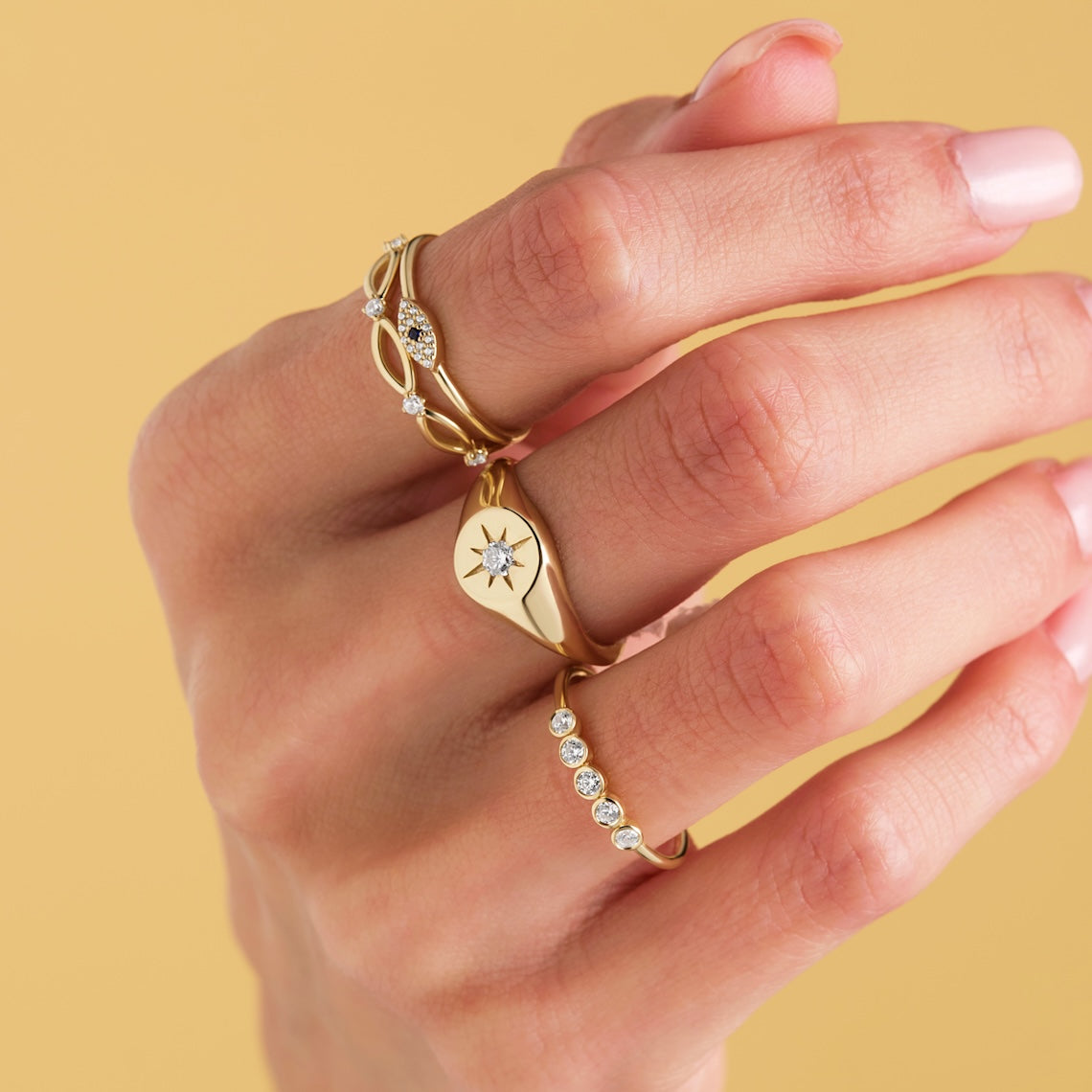 Multi Stone Half Eternity Ring 14K Gold