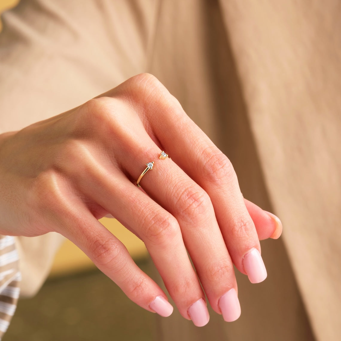Dual Diamond Open Design Ring 14k Gold