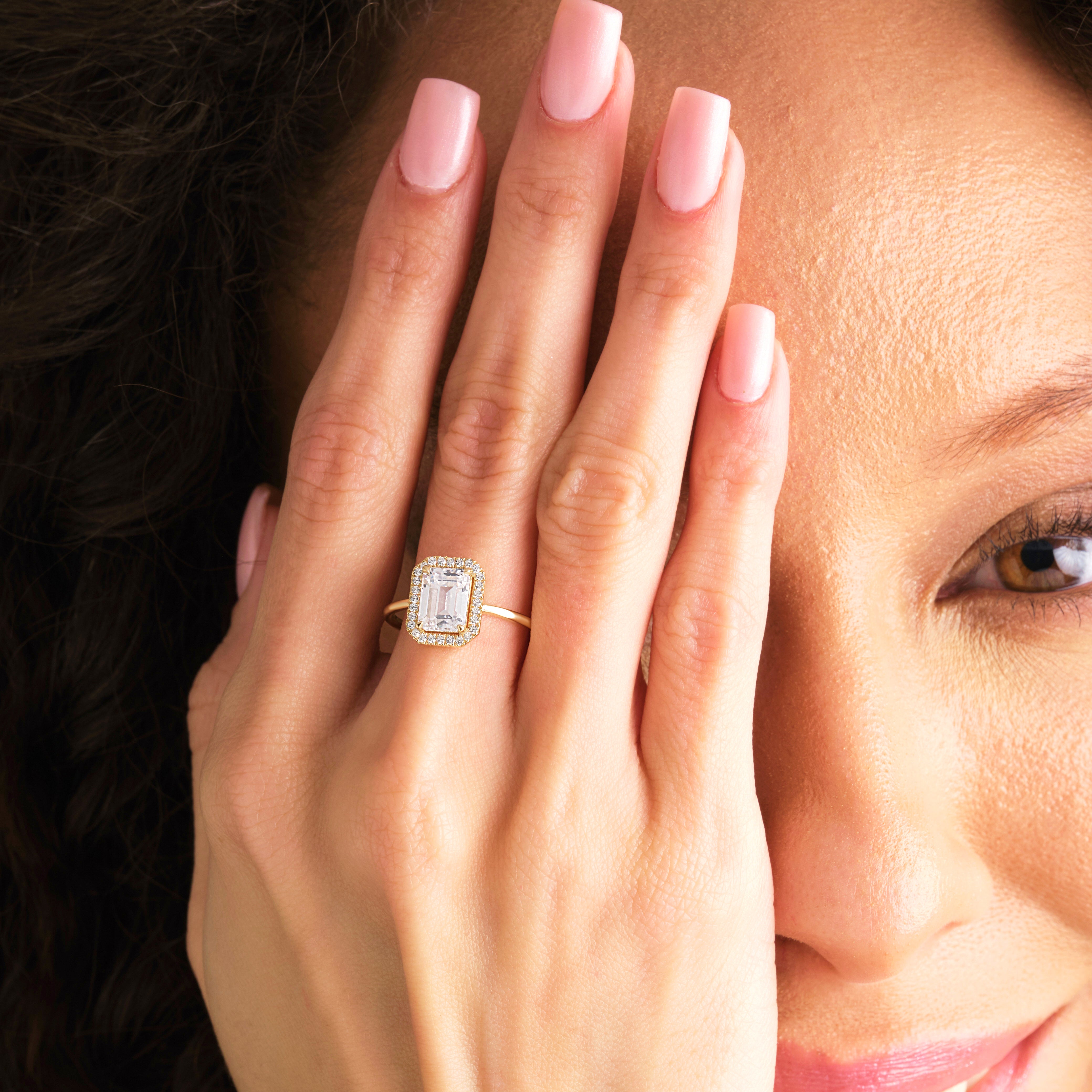 Emerald Cut Diamond Halo Ring 14k Gold