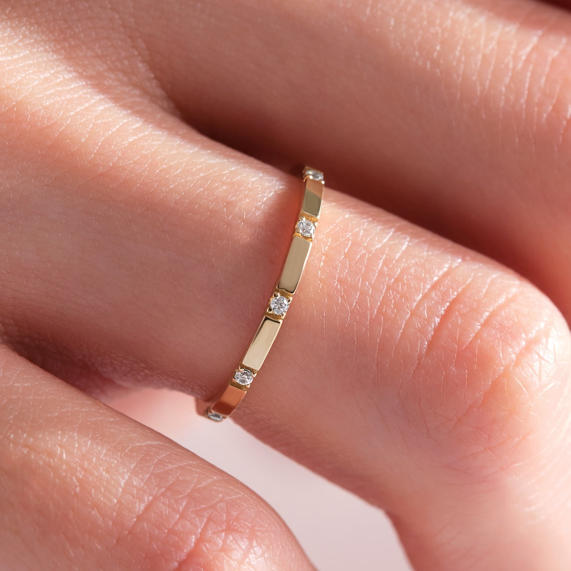 Dainty Diamond Half Eternity Band 14k Gold