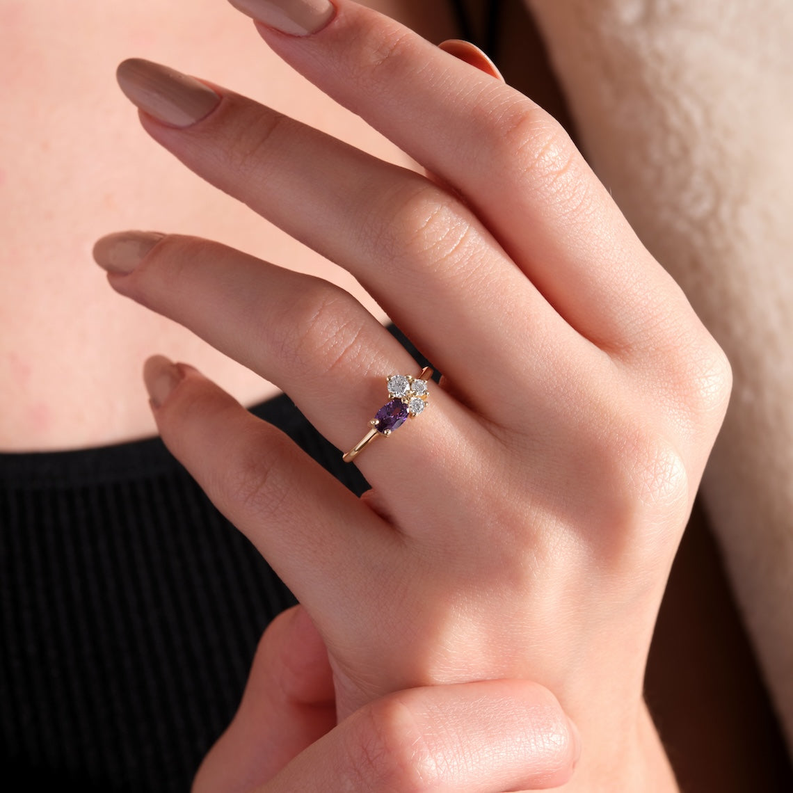 14k Gold Amethyst and Diamond Ring, Sirius