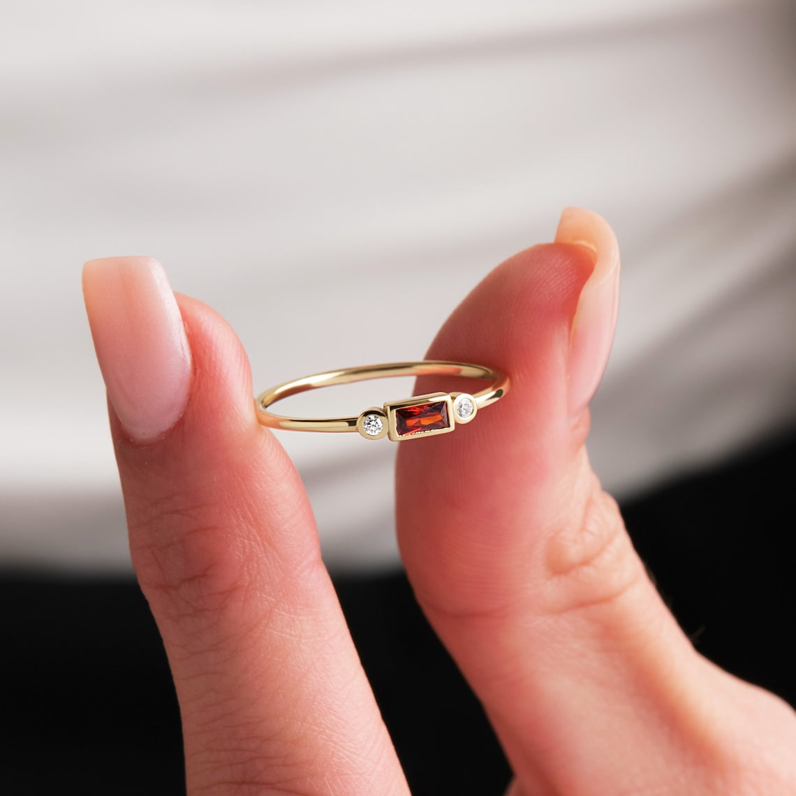 Baguette Cut Birthstone Ring 14k Gold