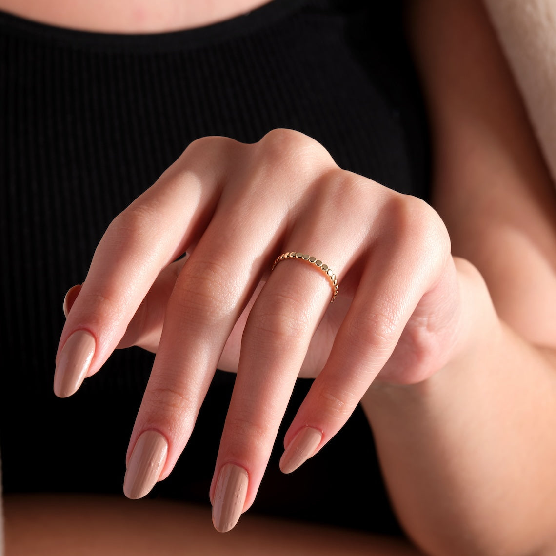 14K Solid Gold Beaded Ring, Hermes