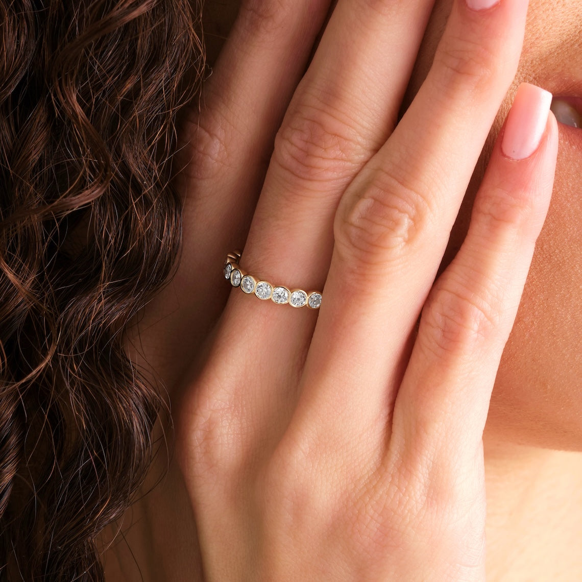 14k Gold Bezel Set Diamond Half Eternity Ring