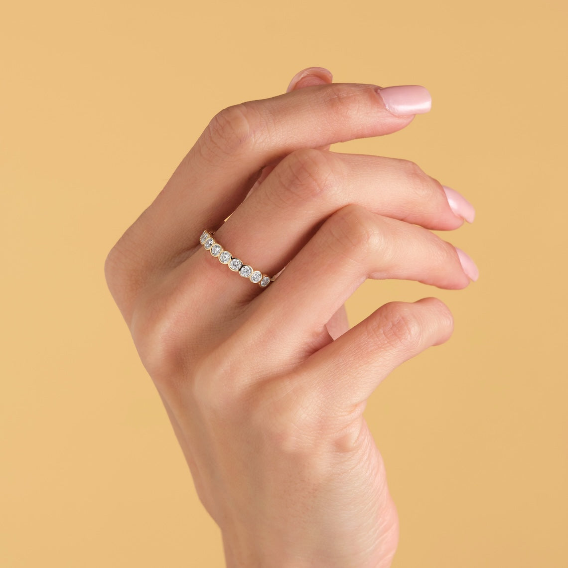 14k Gold Bezel Set Diamond Half Eternity Ring