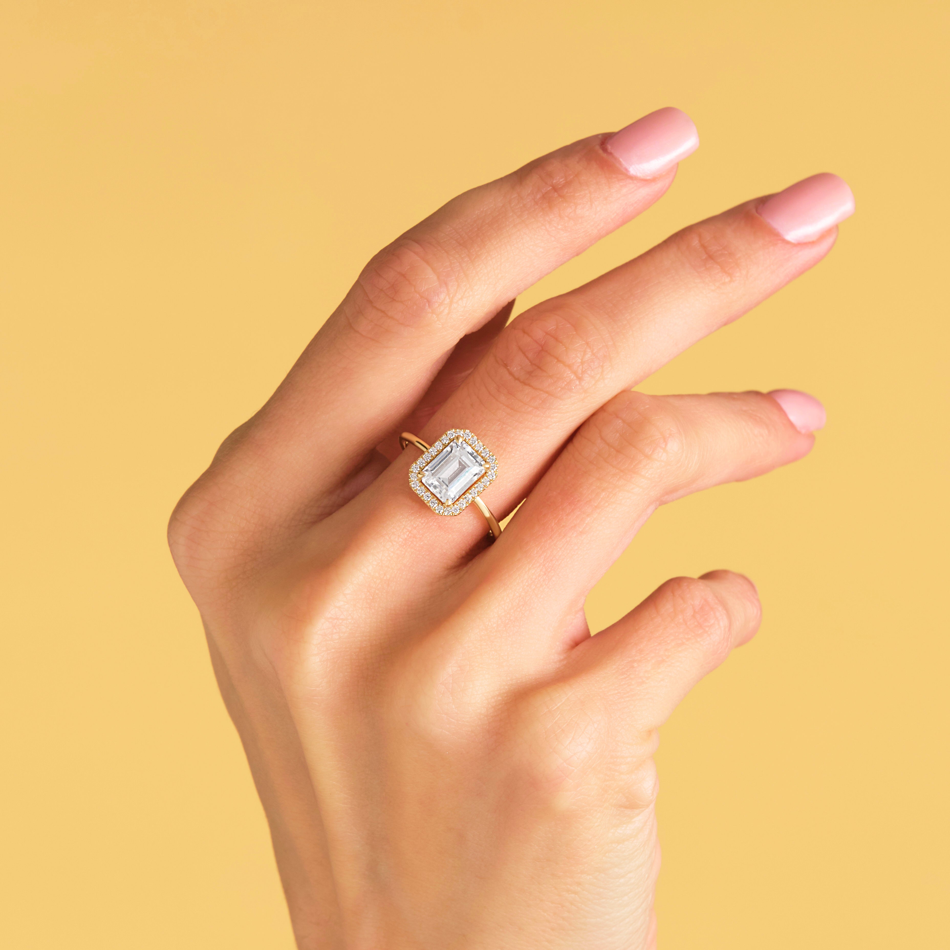 Emerald Cut Diamond Halo Ring 14k Gold