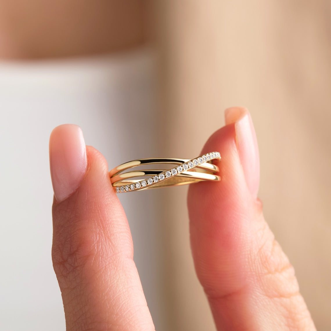 Triple Band Crossover Ring 14k Gold