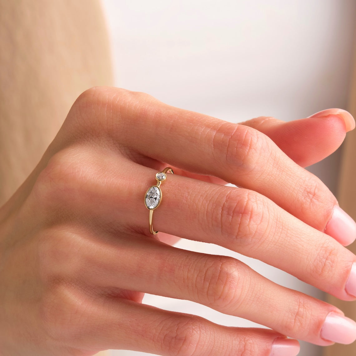 Oval Diamond Bezel Set Ring 14k Gold