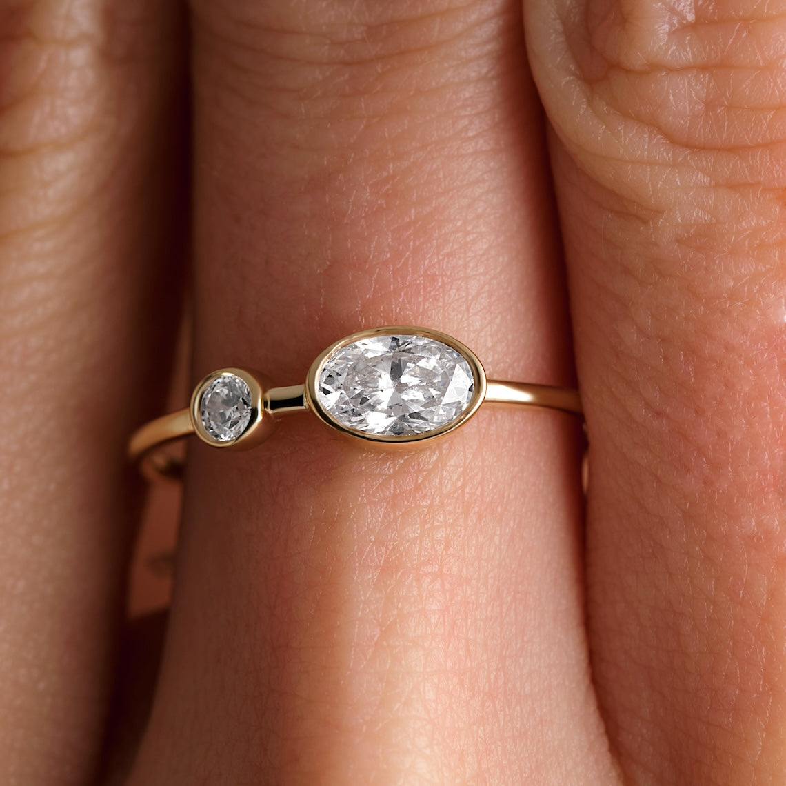 Oval Diamond Bezel Set Ring 14k Gold