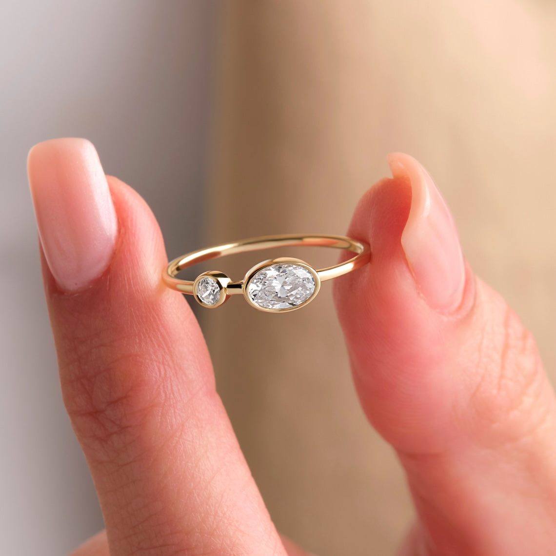 Oval Diamond Bezel Set Ring 14k Gold