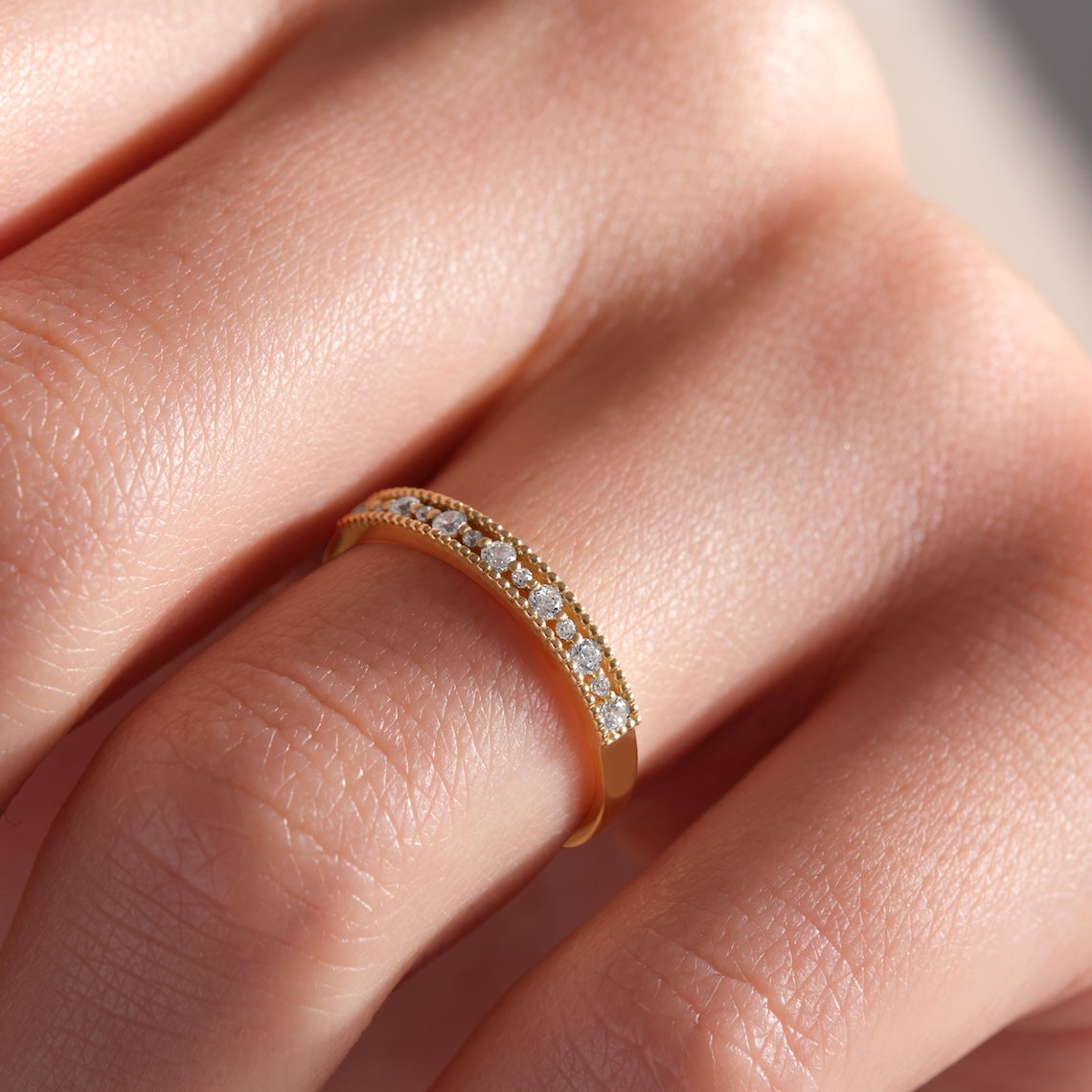 14k Gold Art Deco Wedding Ring, Illuse