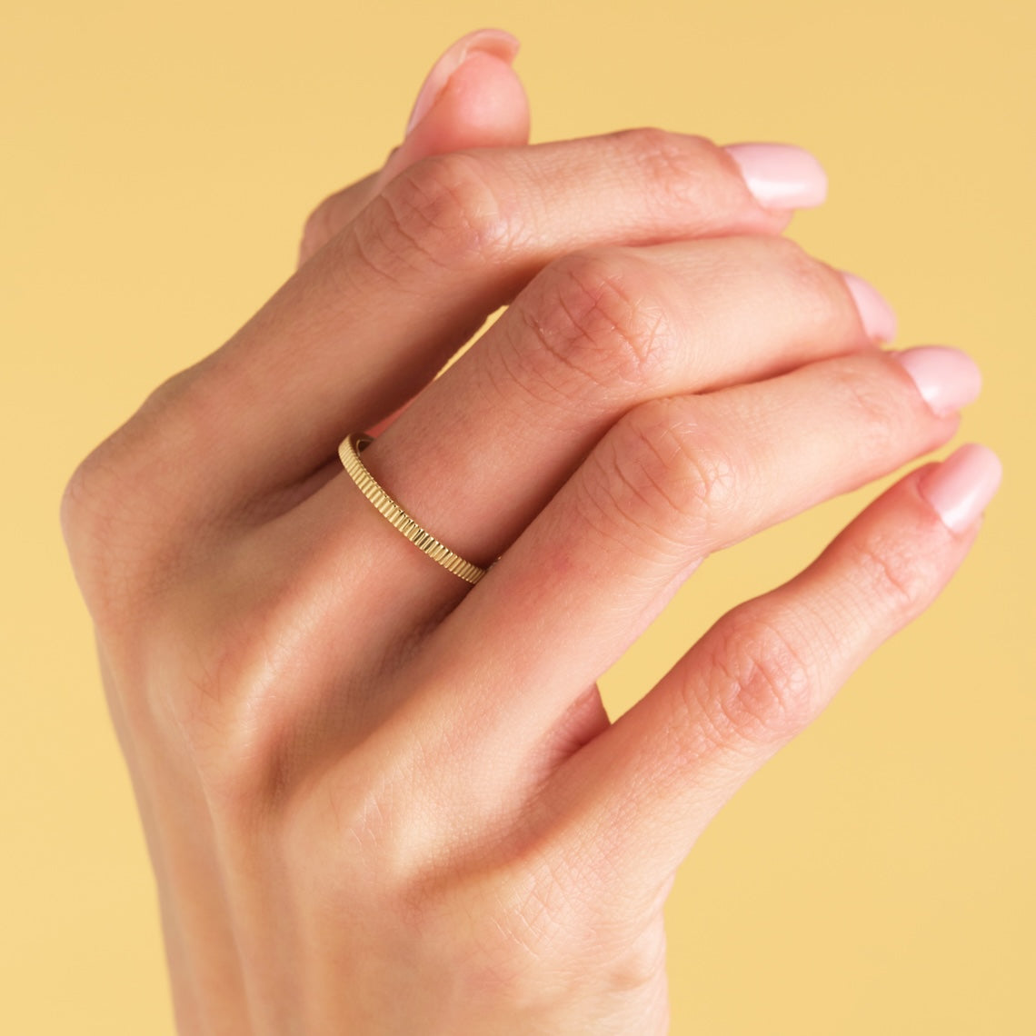 14k Gold Ribbed Wedding Band