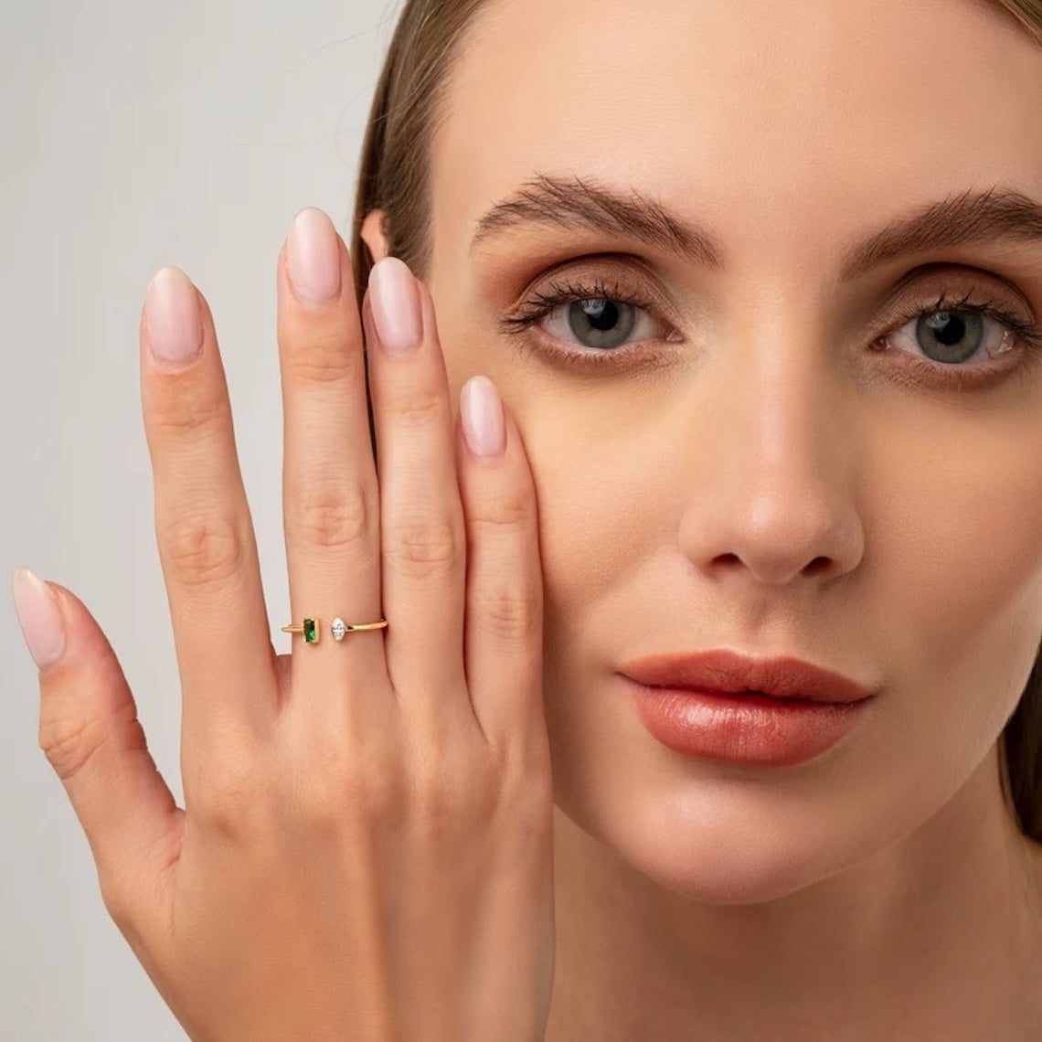 Open Design Emerald and Marquise Ring 14k Gold