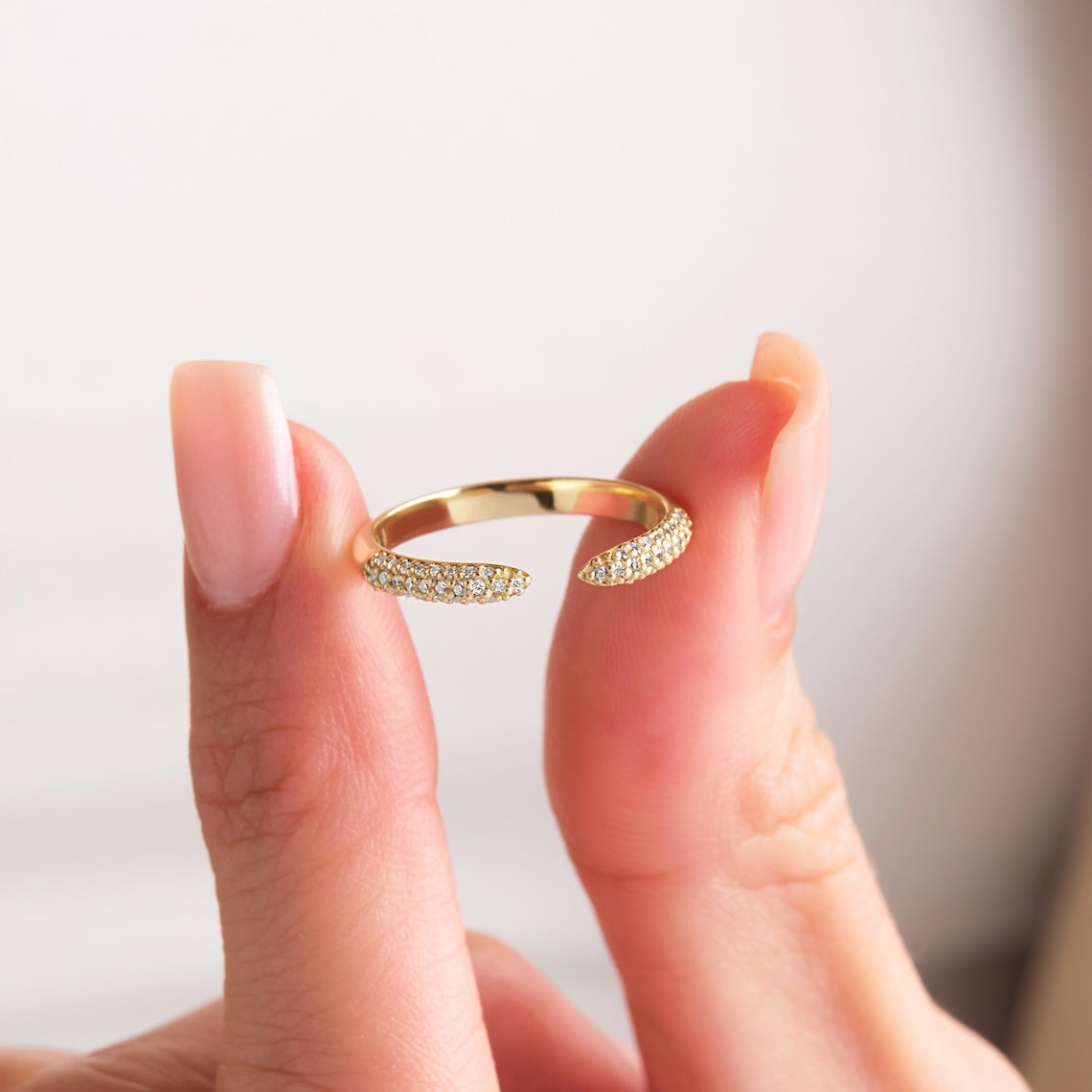 Pave Diamond Open Claw Ring 14k Gold