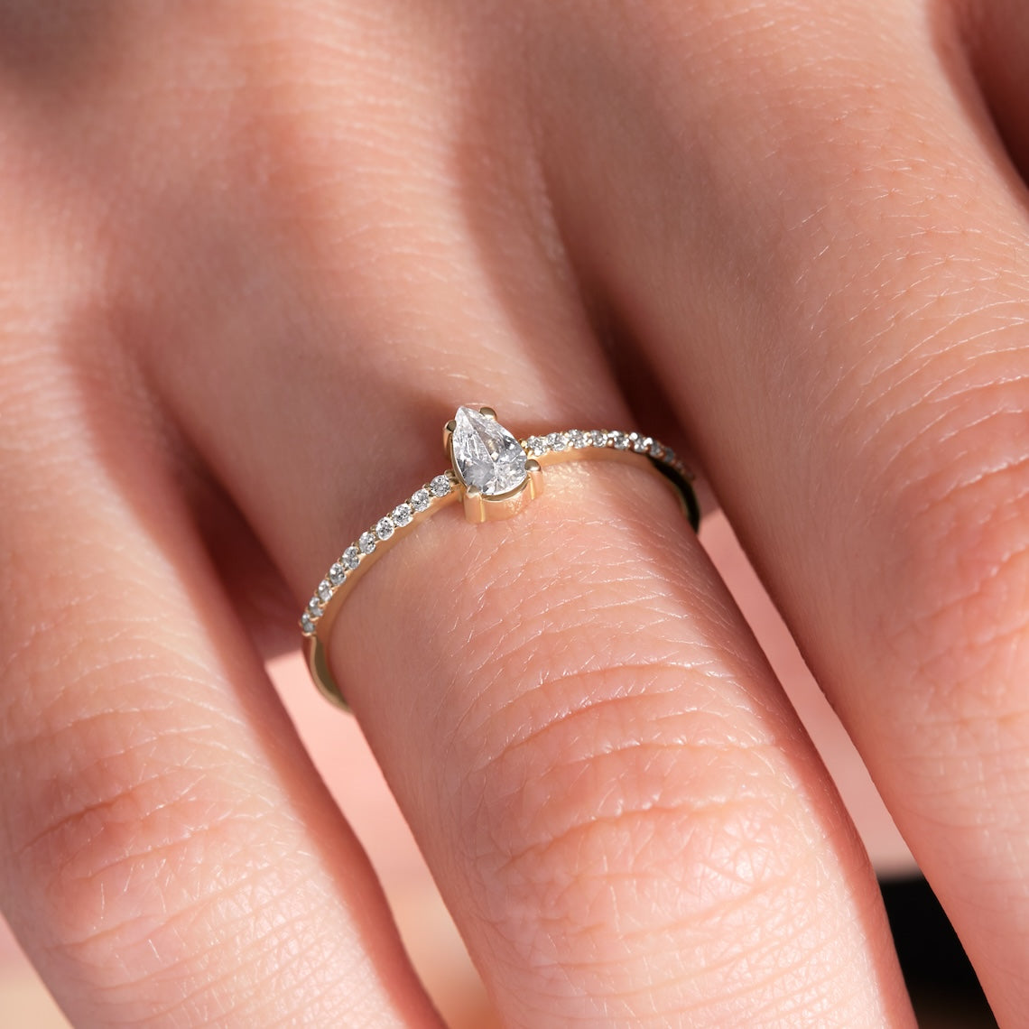 Pear Cut Diamond Engagement Ring 14k Gold