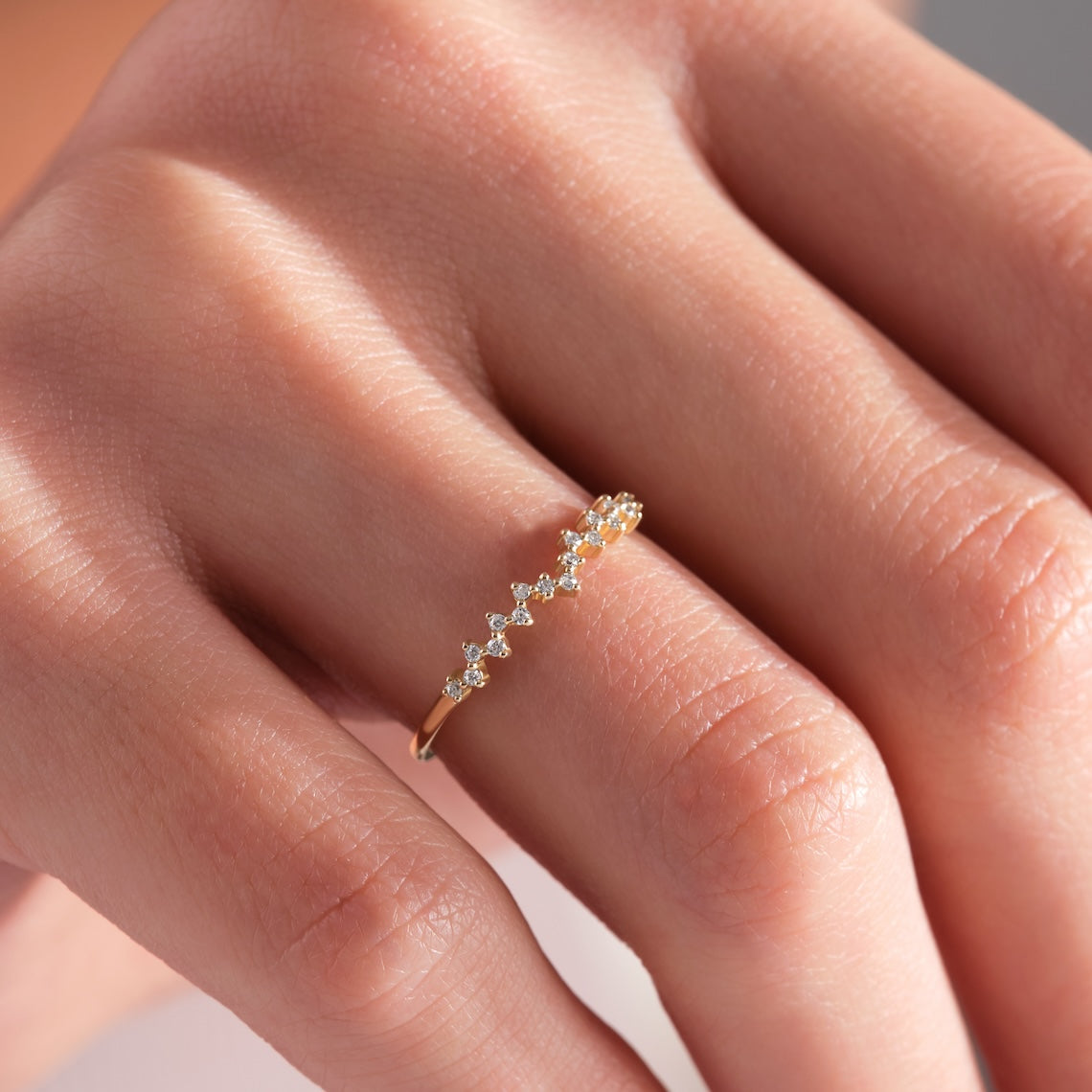 Diamond Cluster Ring Pave Wedding Band 14K Gold, Selene