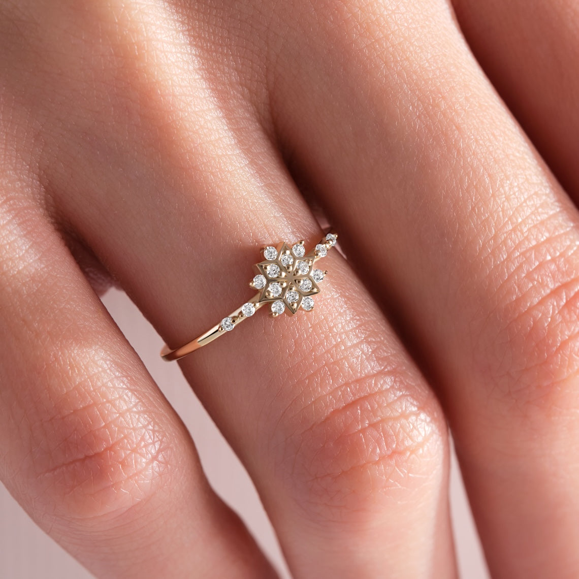 Diamond Snowflake Ring 14K Gold, Glacia